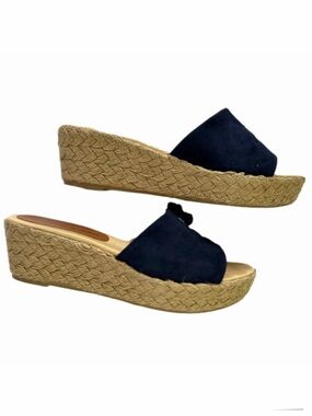 Patricia Green Jane Navy Blue Size 10 Slides Wedge Tassels Jute NEW Box